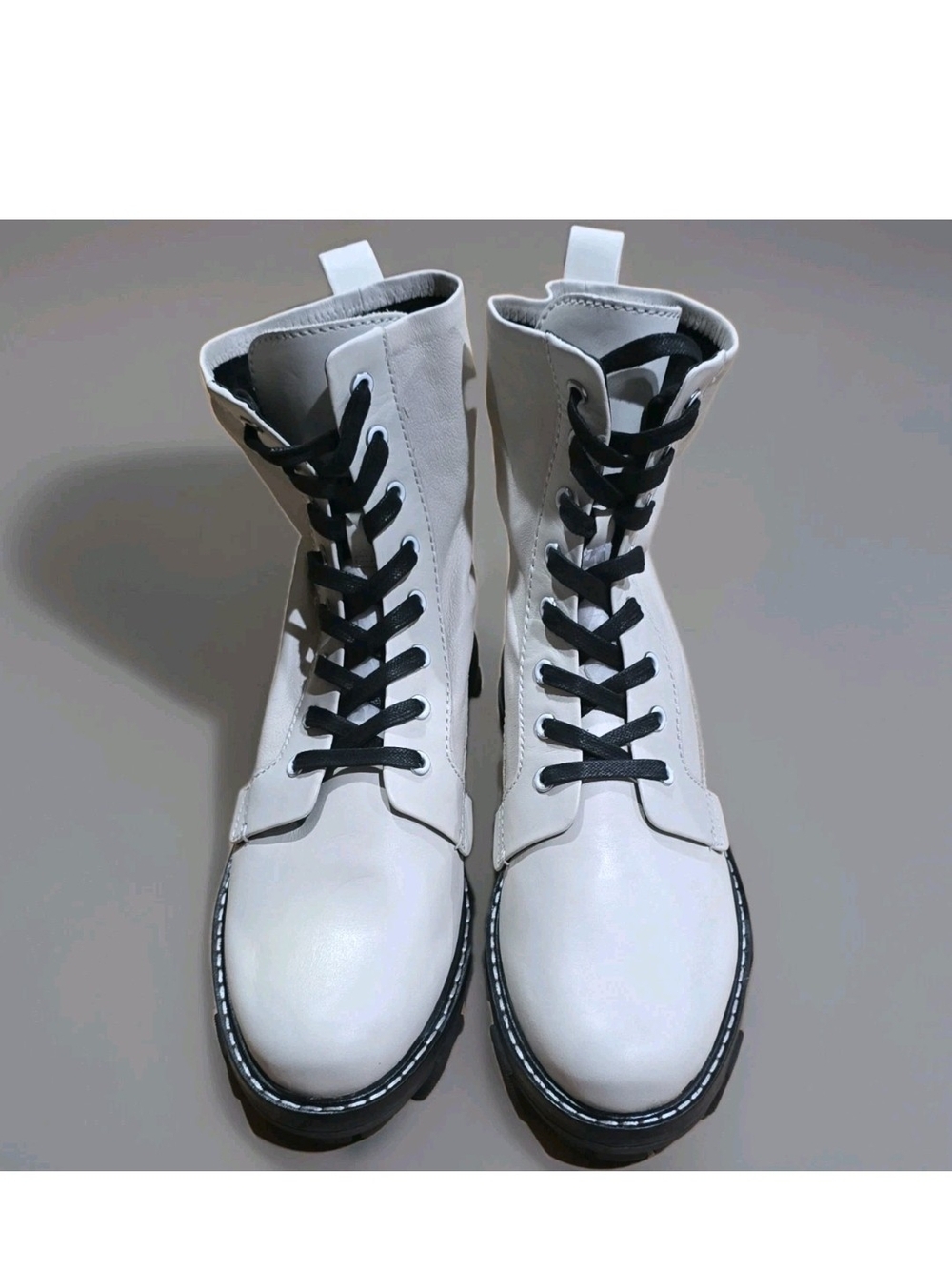 rag & bone White Combat Lace-Up Boots with Black Laces